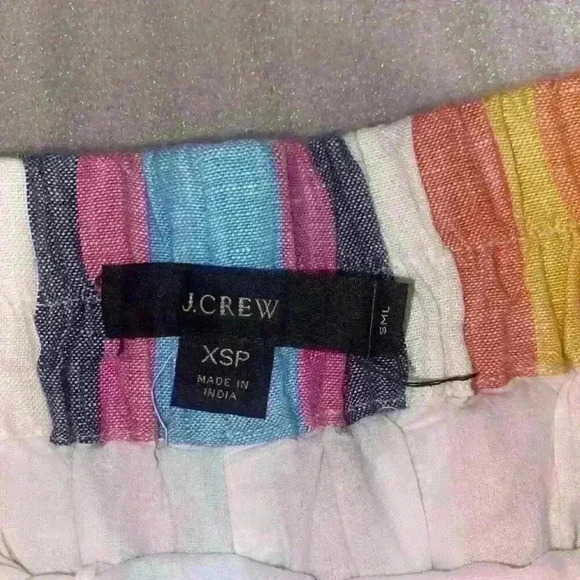 J. Crew XSP Pull-On Striped Multicolored Rainbow Linen Skirt w/Pockets - Picture 2 of 7